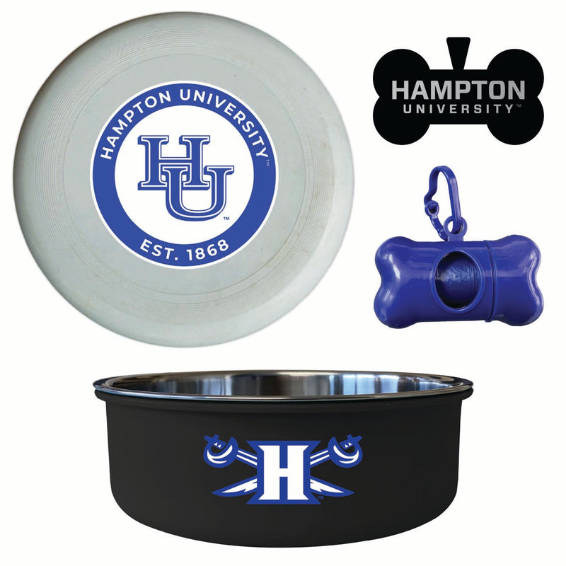 Hampton University Officially Licensed College Pet Pack – Dog Tag, Bowl, Flying Disc & Waste Bag