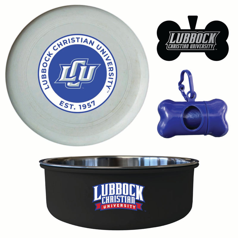 Lubbock Christian University Chaparral Officially Licensed College Pet Pack – Dog Tag, Bowl, Flying Disc & Waste Bag