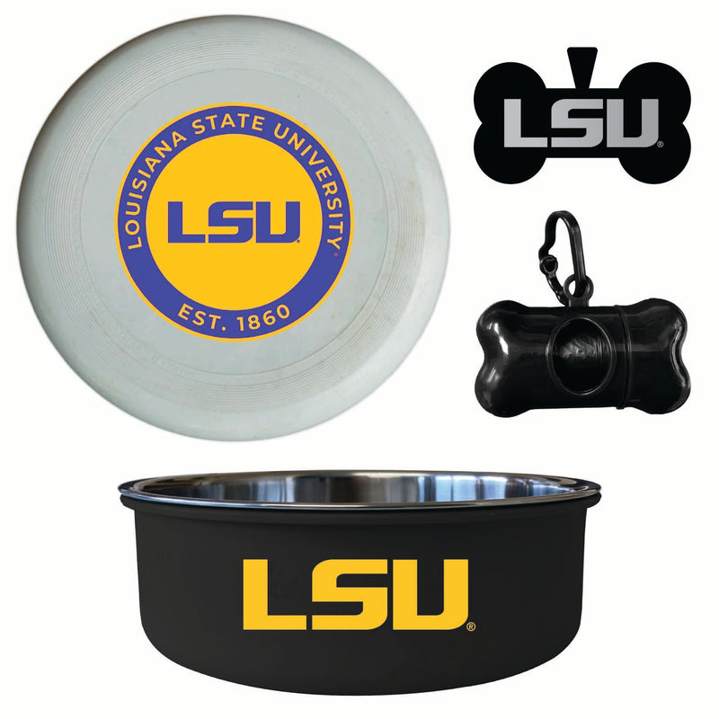 LSU Tigers Officially Licensed College Pet Pack – Dog Tag, Bowl, Flying Disc & Waste Bag
