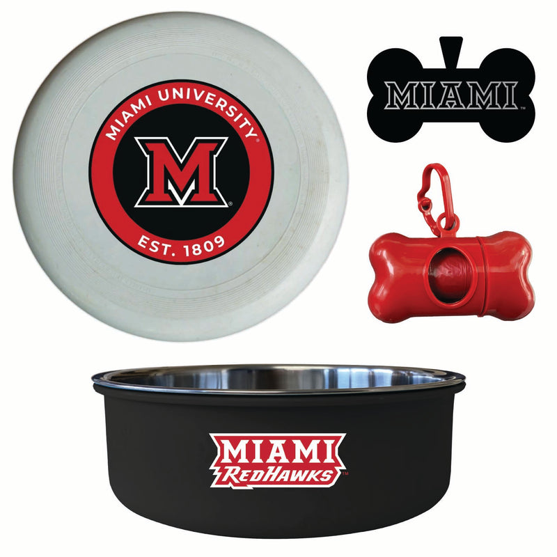 Miami University of Ohio Officially Licensed College Pet Pack – Dog Tag, Bowl, Flying Disc & Waste Bag
