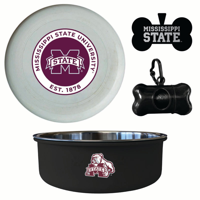 Mississippi State Bulldogs Officially Licensed College Pet Pack – Dog Tag, Bowl, Flying Disc & Waste Bag