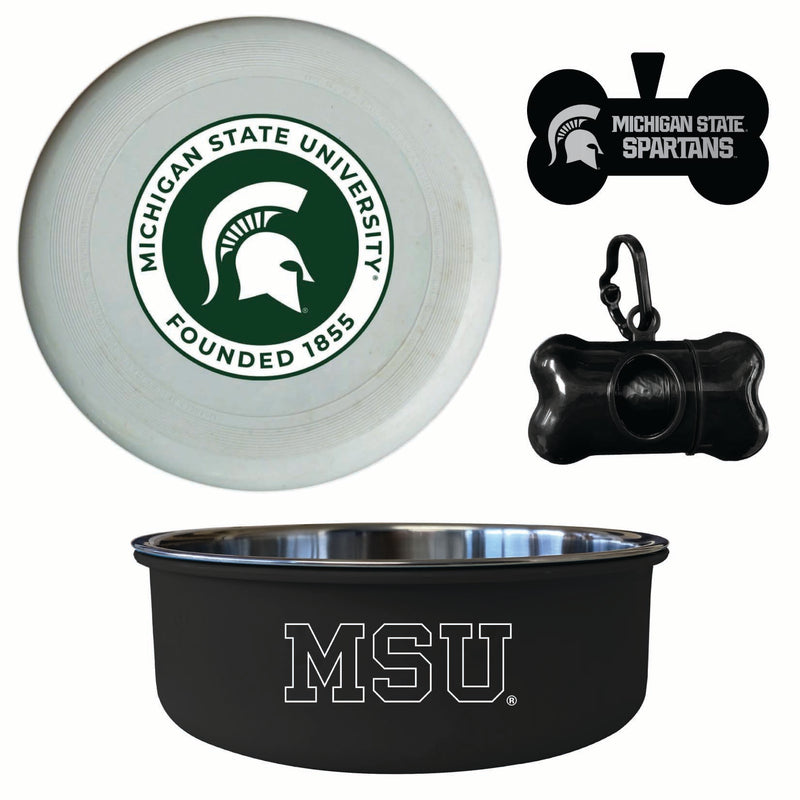 Michigan State Spartans Officially Licensed College Pet Pack – Dog Tag, Bowl, Flying Disc & Waste Bag