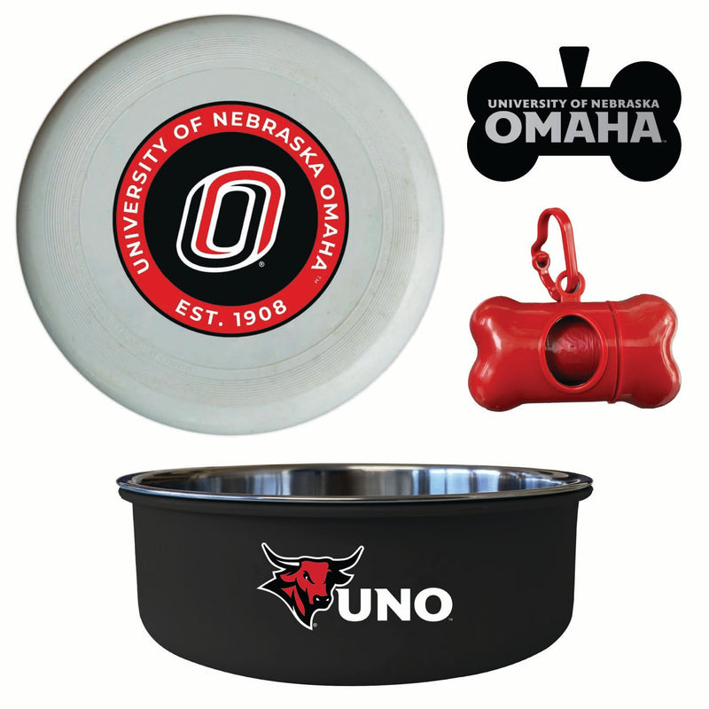 Nebraska at Omaha Officially Licensed College Pet Pack – Dog Tag, Bowl, Flying Disc & Waste Bag