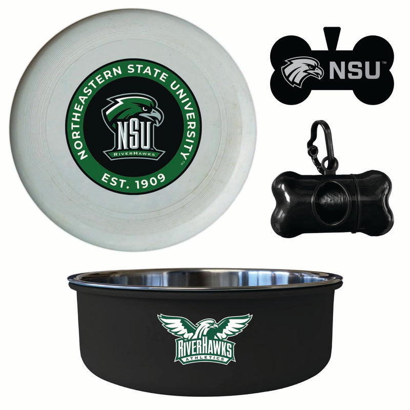 Northeastern State University Riverhawks Officially Licensed College Pet Pack – Dog Tag, Bowl, Flying Disc & Waste Bag