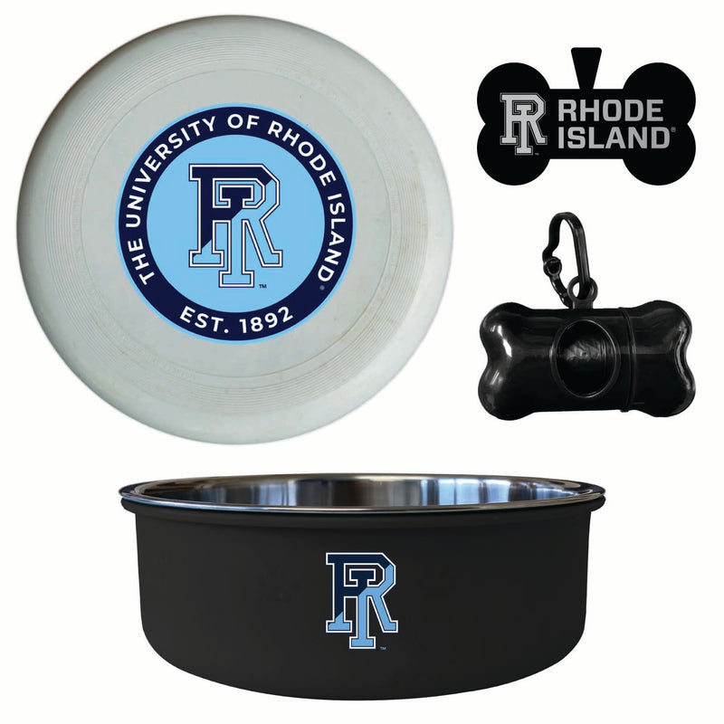 Rhode Island University Officially Licensed College Pet Pack – Dog Tag, Bowl, Flying Disc & Waste Bag