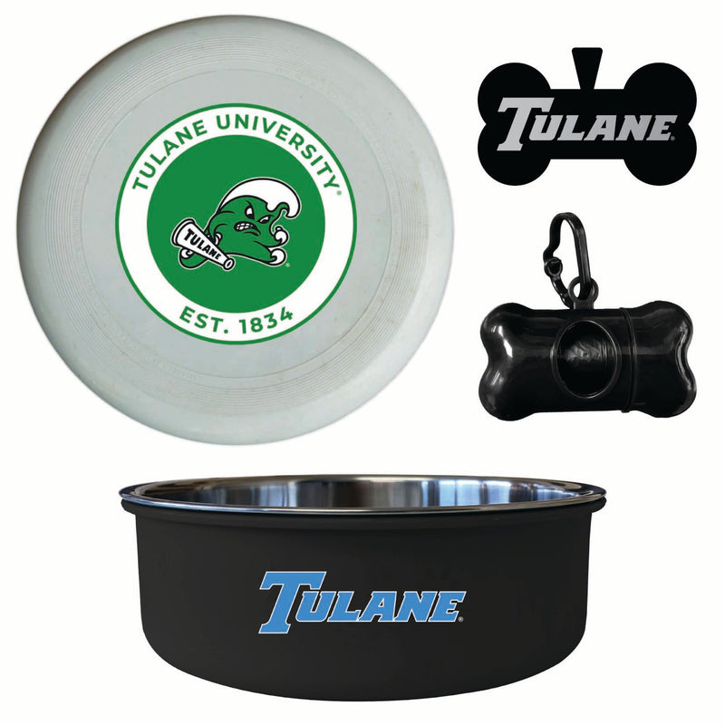 Tulane University Green Wave Officially Licensed College Pet Pack – Dog Tag, Bowl, Flying Disc & Waste Bag
