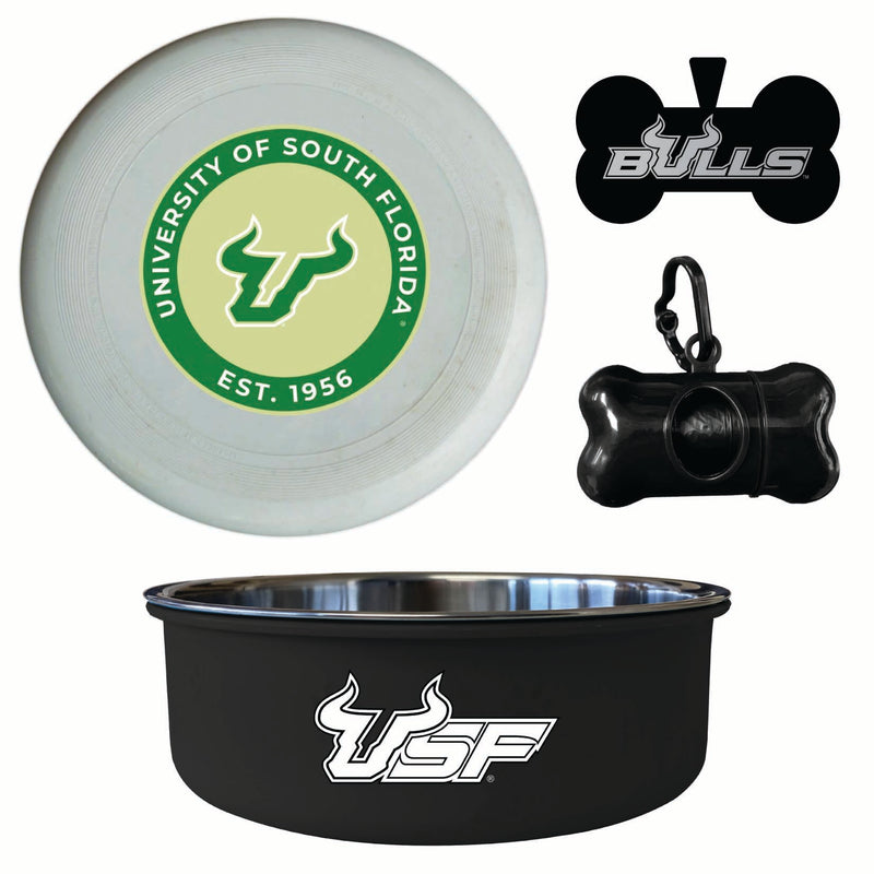 South Florida Bulls Officially Licensed College Pet Pack – Dog Tag, Bowl, Flying Disc & Waste Bag