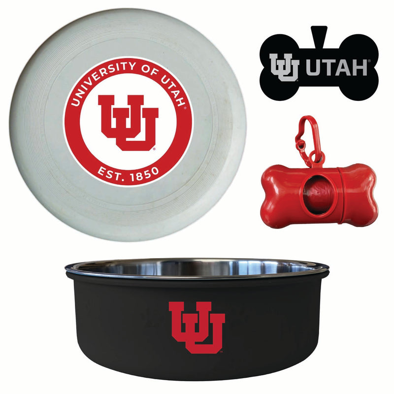 Utah Utes Officially Licensed College Pet Pack – Dog Tag, Bowl, Flying Disc & Waste Bag