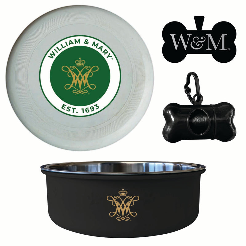 William and Mary Officially Licensed College Pet Pack – Dog Tag, Bowl, Flying Disc & Waste Bag