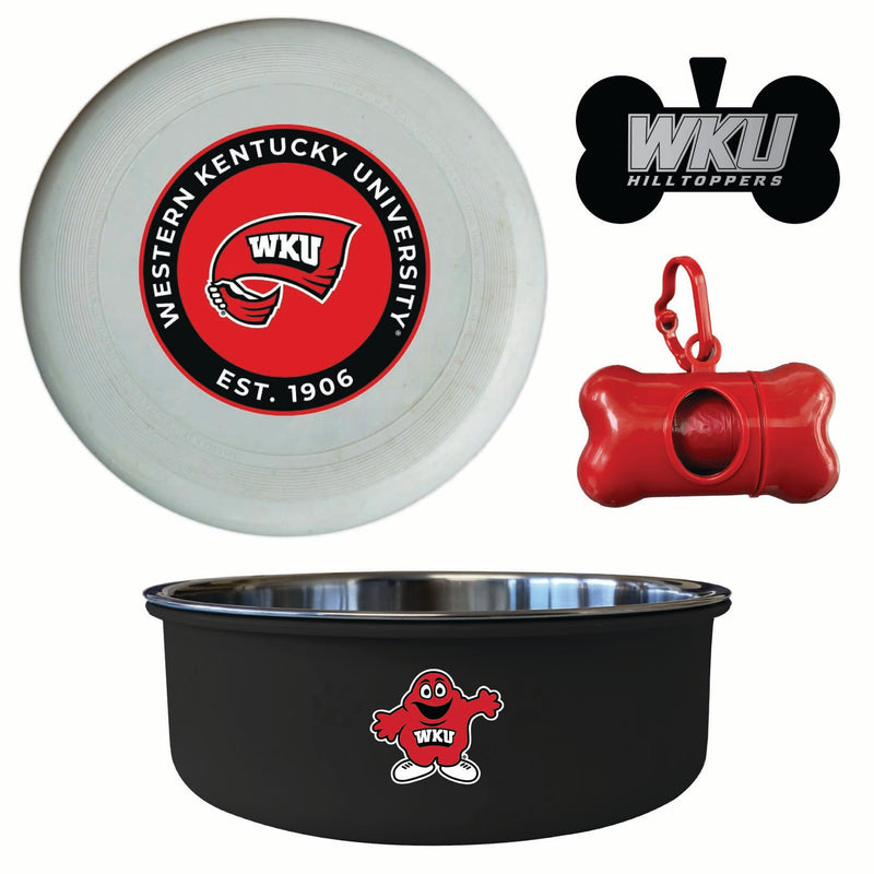 Western Kentucky Hilltoppers Officially Licensed College Pet Pack – Dog Tag, Bowl, Flying Disc & Waste Bag