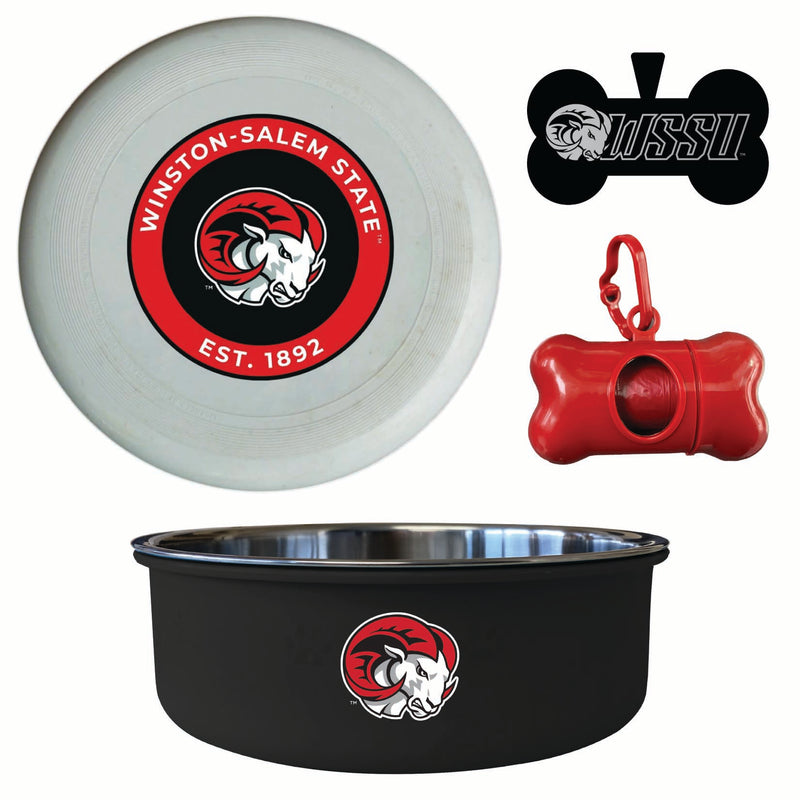 Winston-Salem State Officially Licensed College Pet Pack – Dog Tag, Bowl, Flying Disc & Waste Bag
