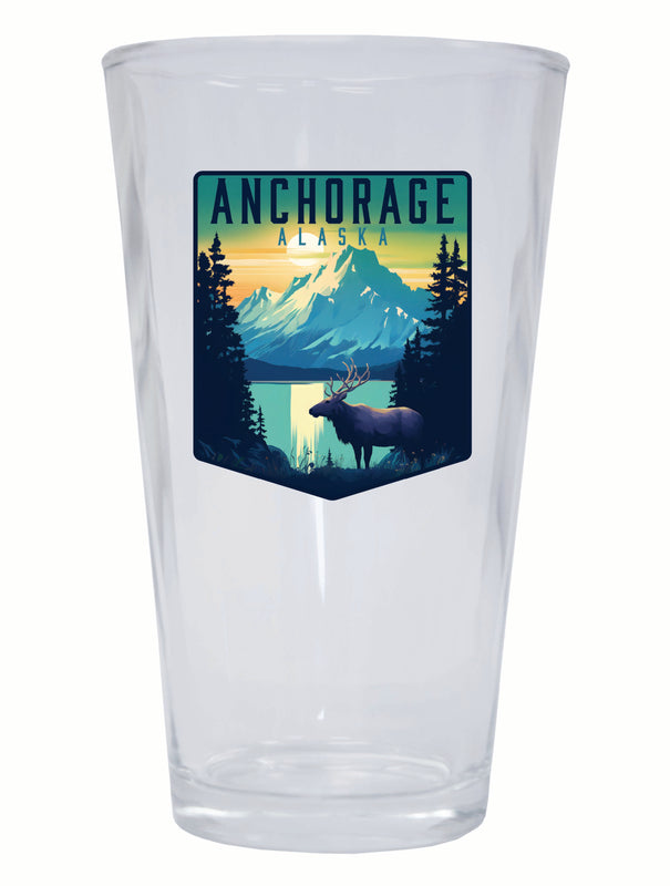Anchorage Alaska Moose and Mountains Design Souvenir 16 oz Pint Glass 2-Pack
