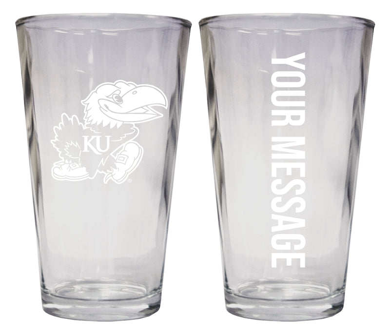 Kansas Jayhawks Officially Licensed 16 oz Pint Glass Engraved – Customizable Drinkware
