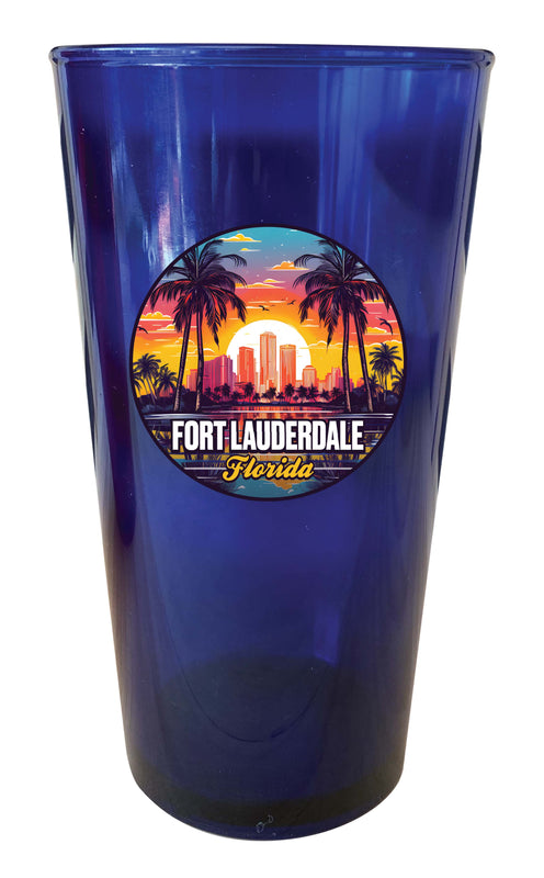 Fort Lauderdale Florida Design B Souvenir Plastic 16 oz pint Blue Single
