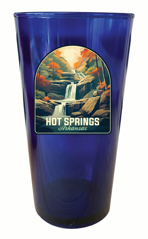 Hot Springs Arkansas Autumn Waterfall Design Souvenir Plastic 16 oz pint Blue 2-Pack