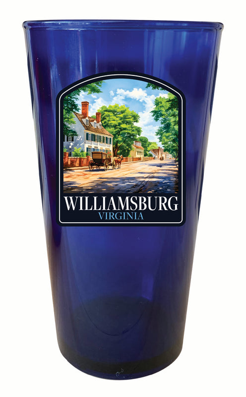 Williamsburg Virginia Colonial Street Design Souvenir Plastic 16 oz pint Blue Single