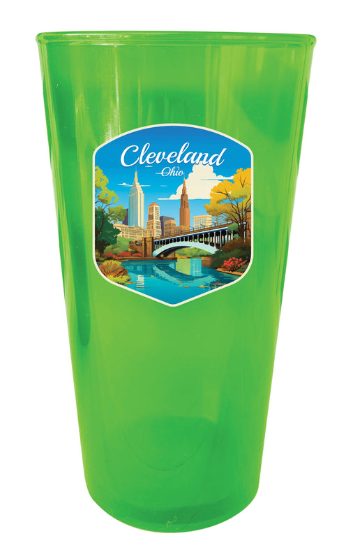 Cleveland Ohio Design B Souvenir Plastic 16 oz pint Green 2-Pack