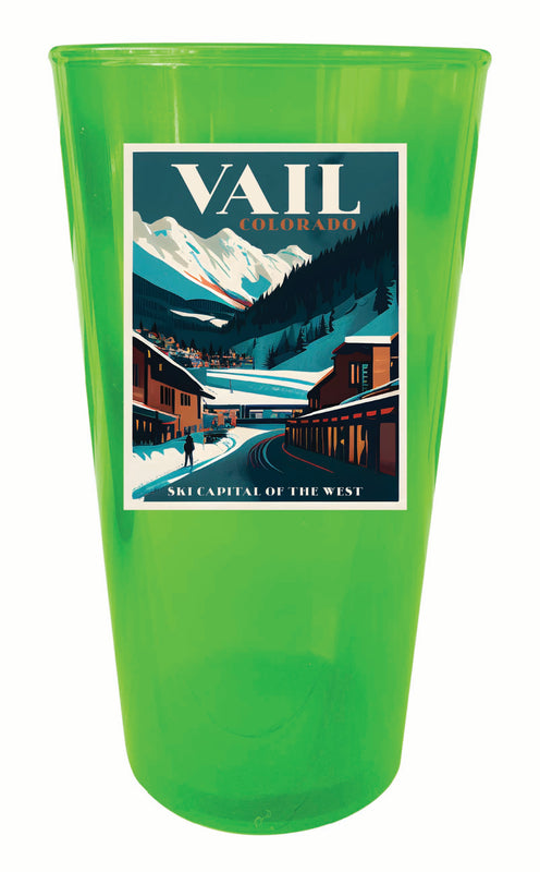 Vail Colorado Design B Souvenir Plastic 16 oz pint Green 4-Pack