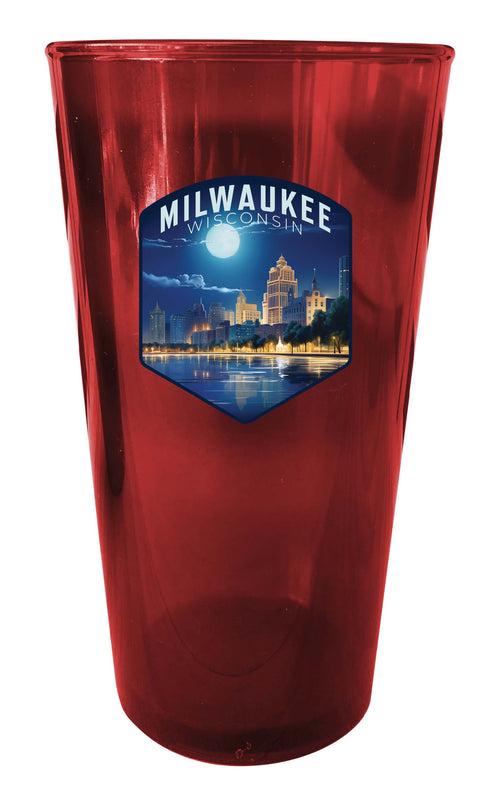 Milwaukee Wisconsin Design B Souvenir Plastic 16 oz pint Red 4-Pack