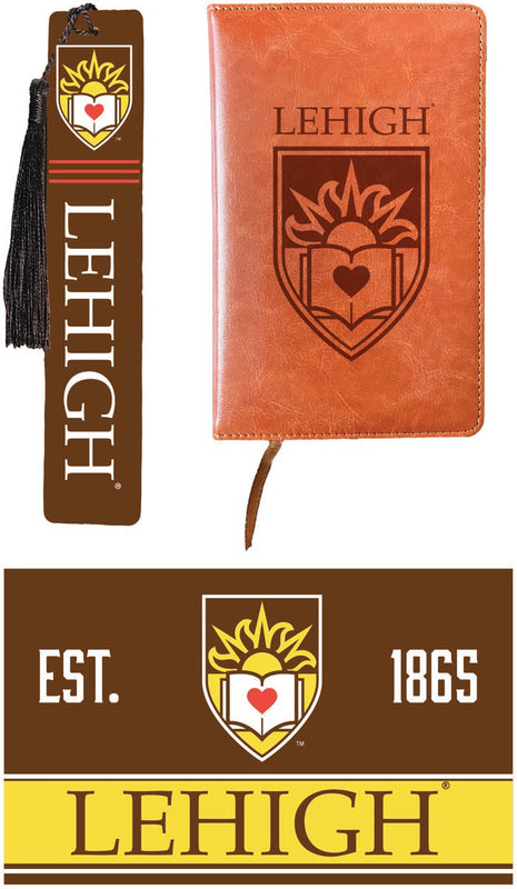 Lehigh University Mountain Hawks Officially Licensed Reader Pack - Wooden Bookmark, Engraved Leather Journal & 5x7 Wood Sign