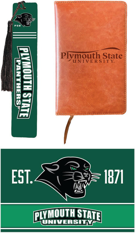 Plymouth State University Officially Licensed Reader Pack - Wooden Bookmark, Engraved Leather Journal & 5x7 Wood Sign