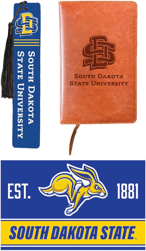 South Dakota State Jackrabbits Officially Licensed Reader Pack - Wooden Bookmark, Engraved Leather Journal & 5x7 Wood Sign