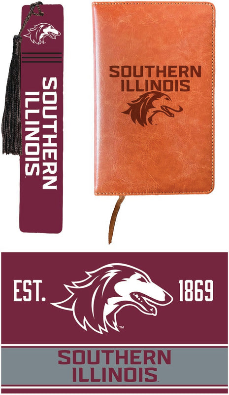 Southern Illinois Salukis Officially Licensed Reader Pack - Wooden Bookmark, Engraved Leather Journal & 5x7 Wood Sign
