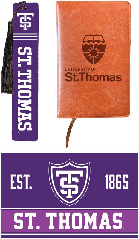 University of St. Thomas Officially Licensed Reader Pack - Wooden Bookmark, Engraved Leather Journal & 5x7 Wood Sign