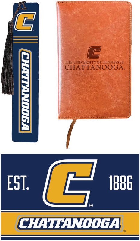 University of Tennessee at Chattanooga Officially Licensed Reader Pack - Wooden Bookmark, Engraved Leather Journal & 5x7 Wood Sign