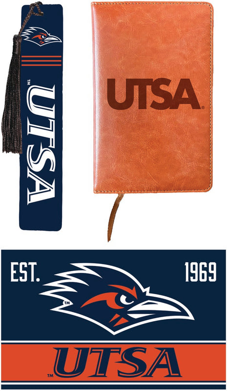 UTSA Road Runners Officially Licensed Reader Pack - Wooden Bookmark, Engraved Leather Journal & 5x7 Wood Sign