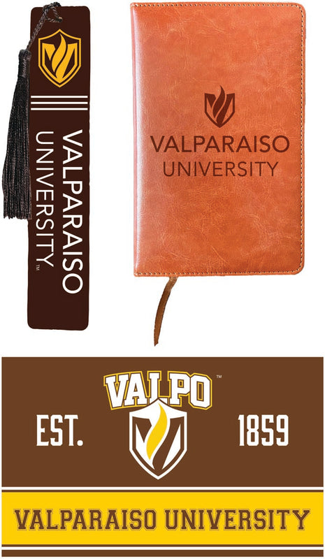 Valparaiso University Officially Licensed Reader Pack - Wooden Bookmark, Engraved Leather Journal & 5x7 Wood Sign