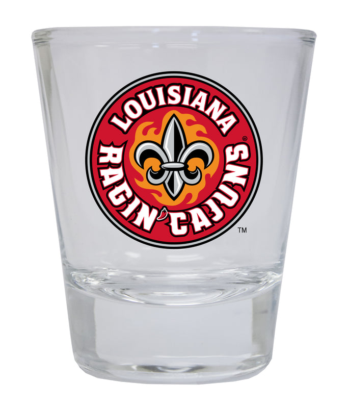 Louisiana at Lafayette Ragin' Cajuns 2 Ounce Shot Glass Round Clear Officially Licensed Collegiate Product 4-Pack