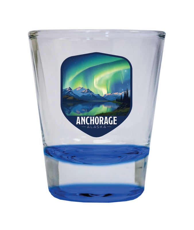 Anchorage Alaska Souvenir 2 oz Blue Shot Glass Round or Square Blue