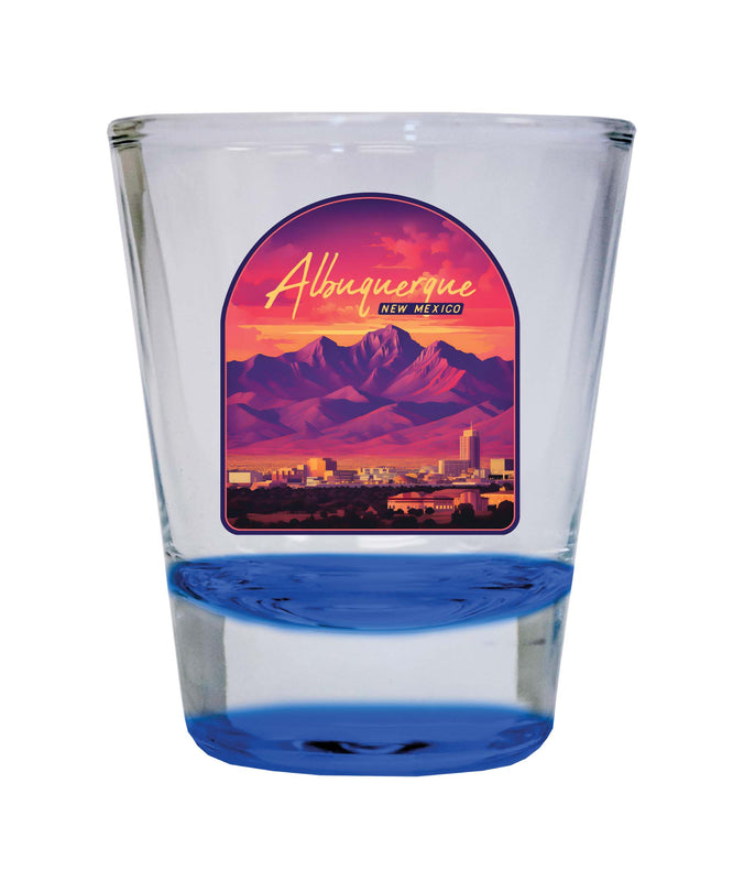 Alburqueque New Mexico Design B Souvenir 2 Ounce Shot Glass Round Blue 2-Pack