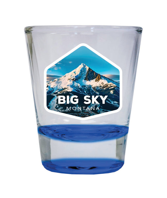 Big Sky Montana Souvenir 2 oz Blue Shot Glass Round or Square Blue