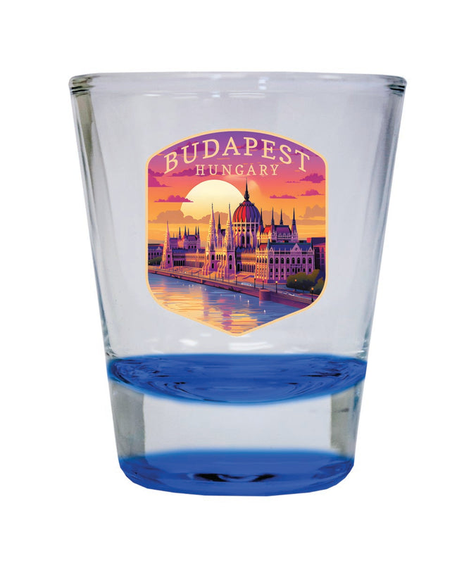 Budapest Hungary Souvenir 2 oz Blue Shot Glass Round or Square Blue