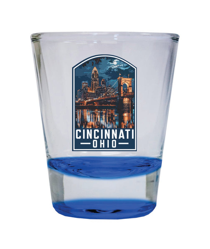 Cincinnati Ohio Souvenir 2 oz Blue Shot Glass Round or Square Blue