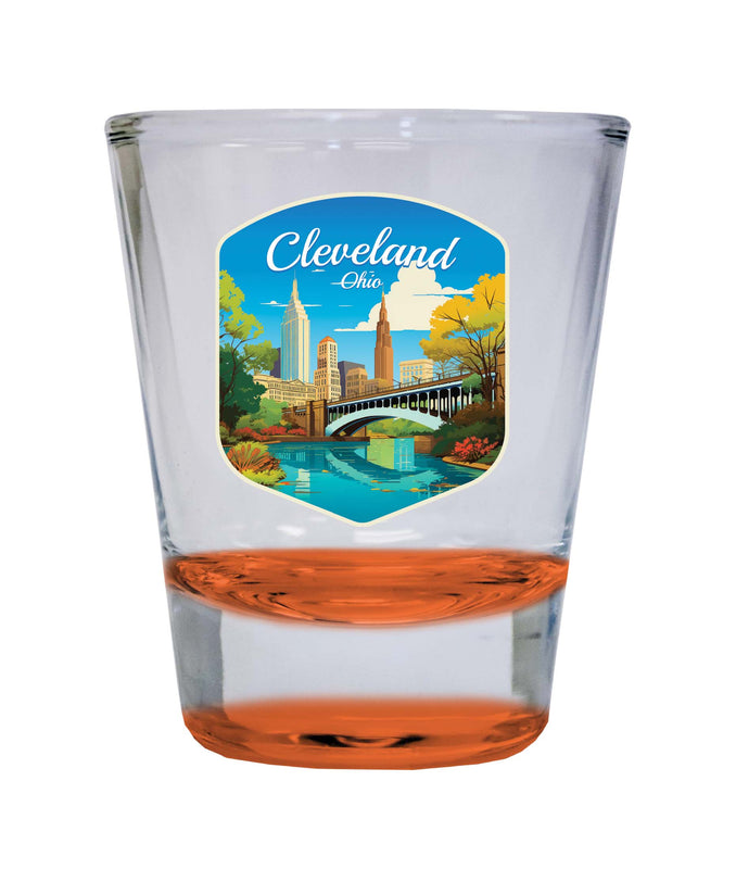 Cleveland Ohio Design B Souvenir 2 Ounce Shot Glass Round Orange Single