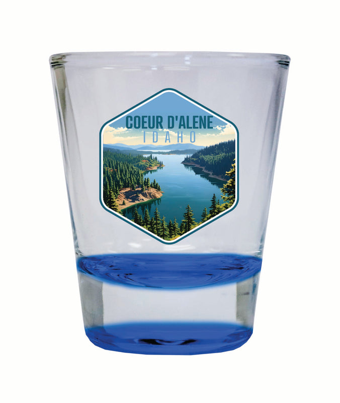 Coeur D'Alene Idaho Aerial Lake Design Souvenir 2 Ounce Shot Glass Round Blue 4-Pack