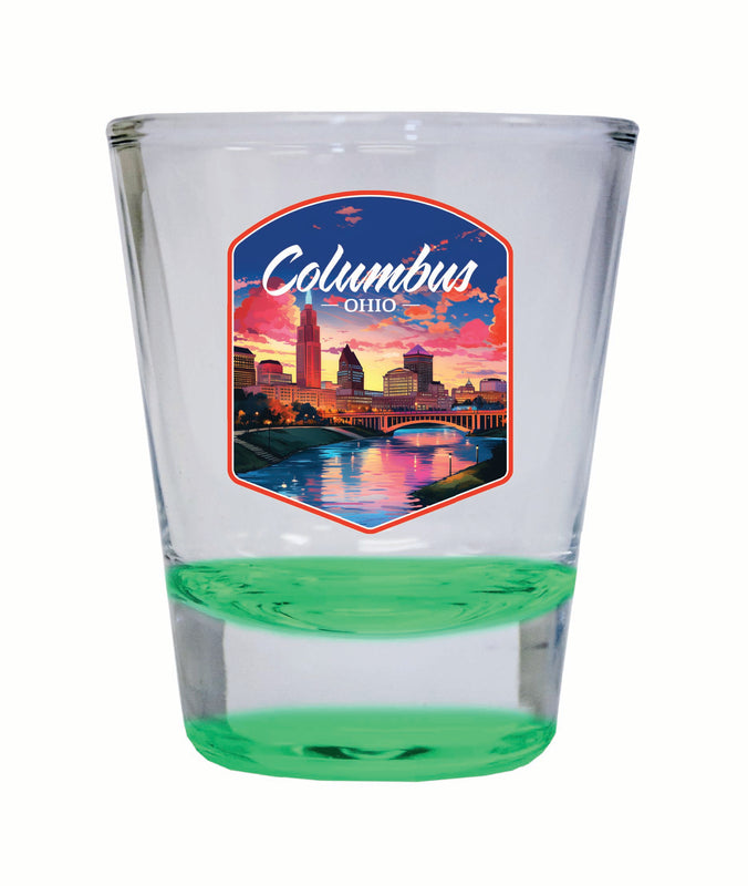 Columbus Ohio Sunset Cityscape Design Souvenir 2 Ounce Shot Glass Round Green 4-Pack