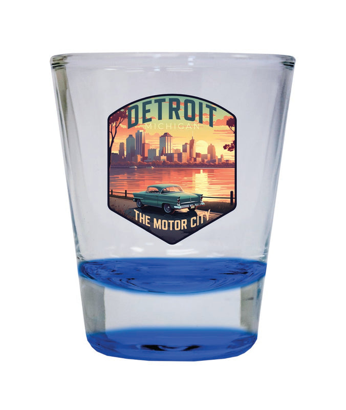 Detroit Michigan Souvenir 2 oz Blue Shot Glass Round or Square Blue