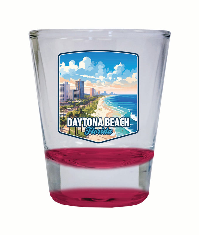 Daytona Beach Florida Ocean Shoreline Design Souvenir 2 Ounce Shot Glass Round Red 4-Pack