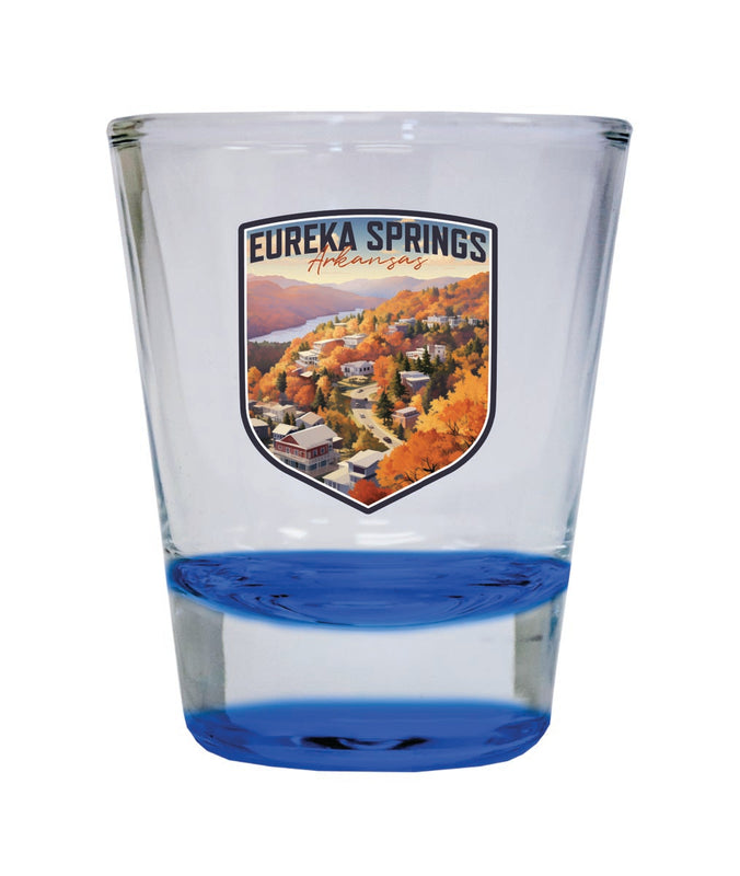 Eureka Springs Arkansas Souvenir 2 oz Blue Shot Glass Round or Square Blue