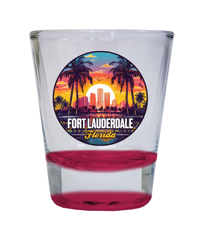Fort Lauderdale Florida Design B Souvenir 2 Ounce Shot Glass Round Red 4-Pack
