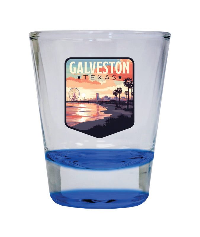Galveston Texas Souvenir 2 oz Blue Shot Glass Round or Square Blue