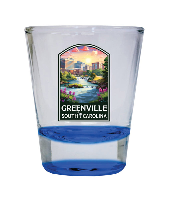 Greenville South Carolina Souvenir 2 oz Blue Shot Glass Round or Square Blue