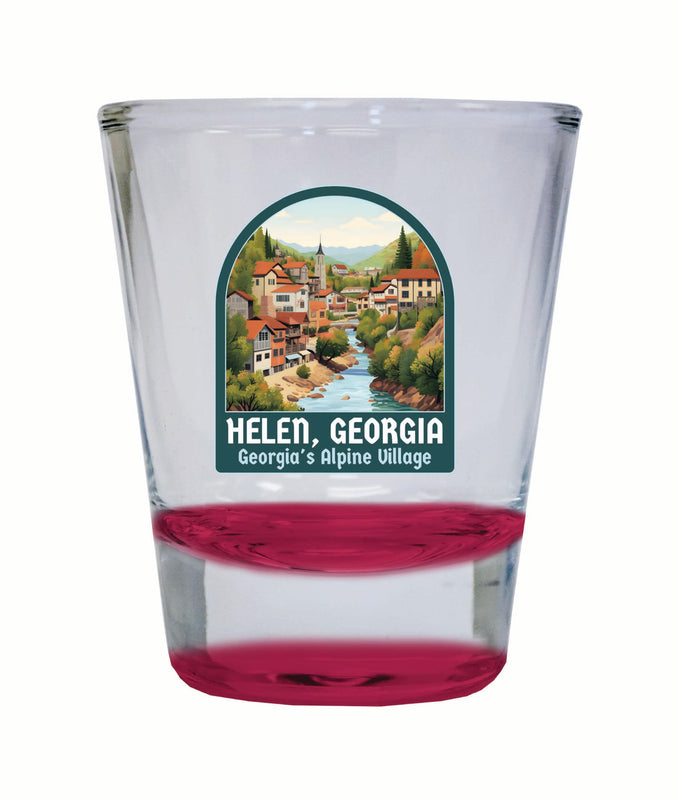 Helen Georgia Alpine Village Design Souvenir 2 Ounce Shot Glass Round Red 4-Pack