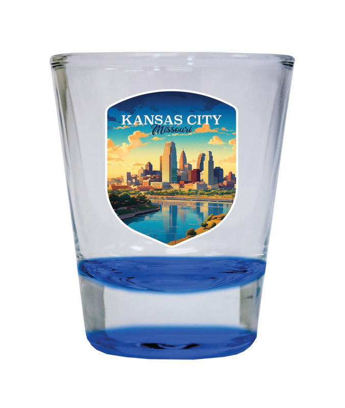 Kansas City Missouri Souvenir 2 oz Blue Shot Glass Round or Square Blue