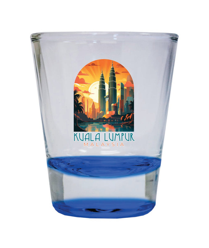 Kuala Lumpur Malaysia Souvenir 2 oz Blue Shot Glass Round or Square Blue