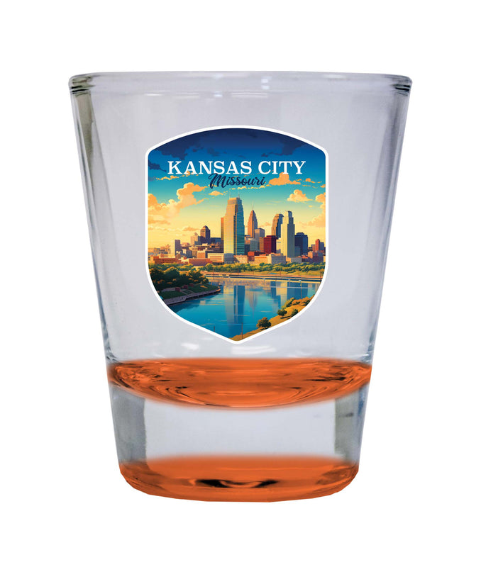 Kansas City Missouri Design A Souvenir 2 Ounce Shot Glass Round Orange 4-Pack